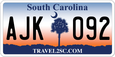SC license plate AJK092