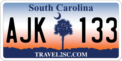 SC license plate AJK133