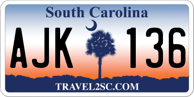 SC license plate AJK136