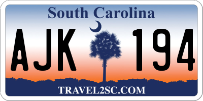 SC license plate AJK194