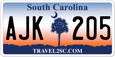 SC license plate AJK205