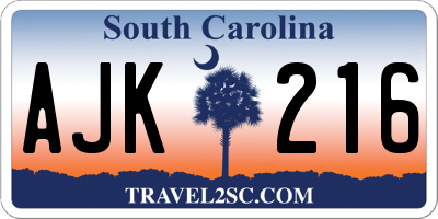 SC license plate AJK216