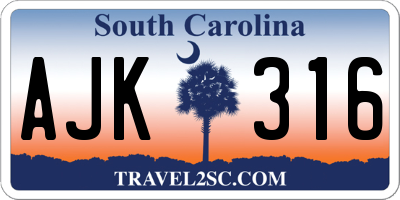 SC license plate AJK316