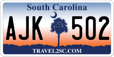 SC license plate AJK502