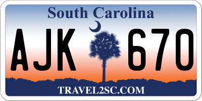 SC license plate AJK670