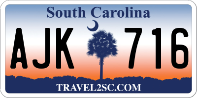SC license plate AJK716
