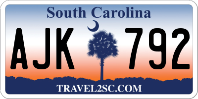 SC license plate AJK792