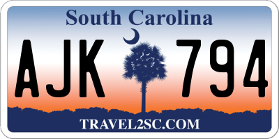SC license plate AJK794