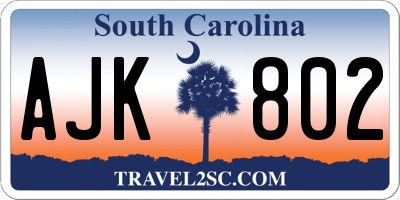 SC license plate AJK802