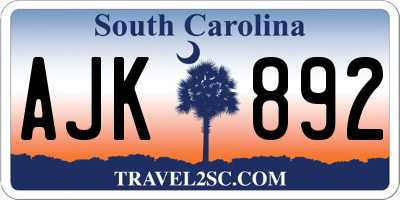 SC license plate AJK892