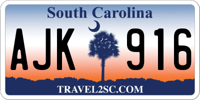 SC license plate AJK916