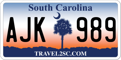 SC license plate AJK989