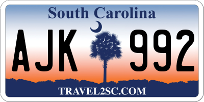 SC license plate AJK992