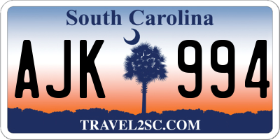 SC license plate AJK994