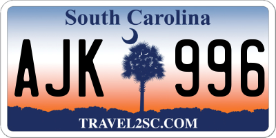SC license plate AJK996