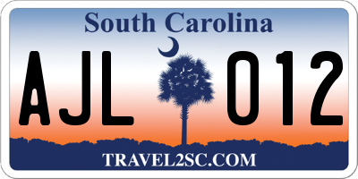 SC license plate AJL012