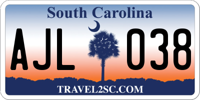 SC license plate AJL038