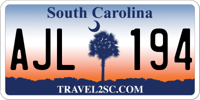 SC license plate AJL194