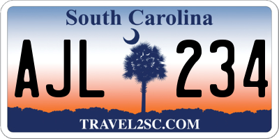 SC license plate AJL234