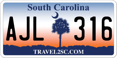 SC license plate AJL316