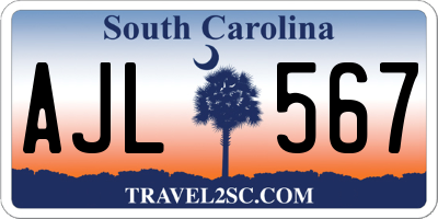 SC license plate AJL567
