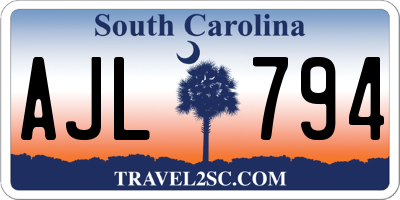 SC license plate AJL794