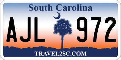 SC license plate AJL972