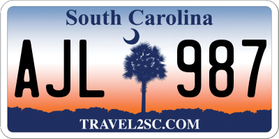 SC license plate AJL987