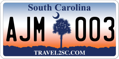 SC license plate AJM003