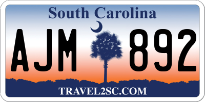 SC license plate AJM892