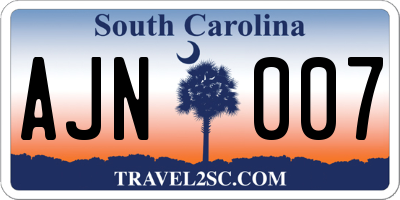 SC license plate AJN007