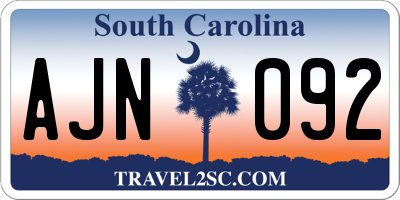 SC license plate AJN092