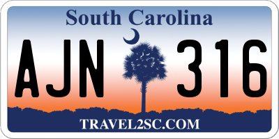 SC license plate AJN316