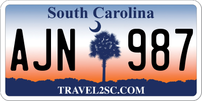 SC license plate AJN987