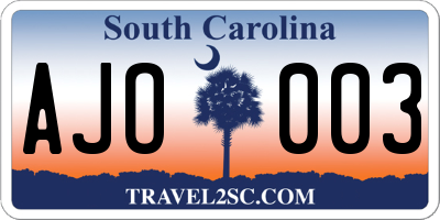 SC license plate AJO003