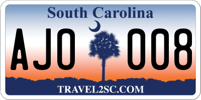 SC license plate AJO008