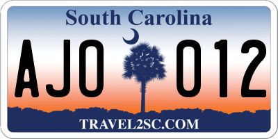 SC license plate AJO012