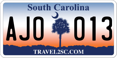 SC license plate AJO013