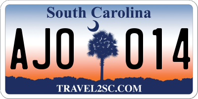 SC license plate AJO014