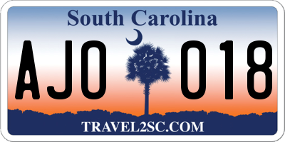 SC license plate AJO018
