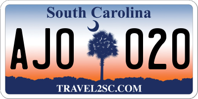SC license plate AJO020