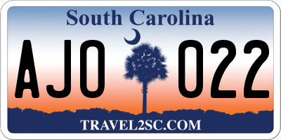 SC license plate AJO022
