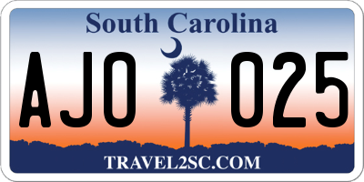 SC license plate AJO025