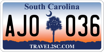 SC license plate AJO036