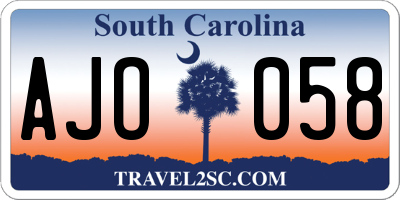 SC license plate AJO058