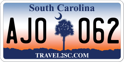 SC license plate AJO062