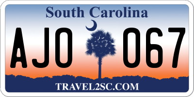 SC license plate AJO067