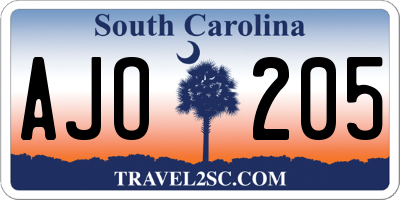 SC license plate AJO205