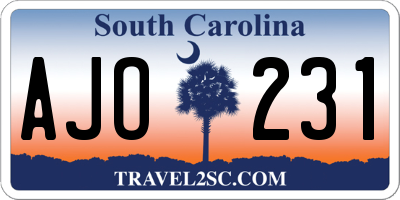 SC license plate AJO231