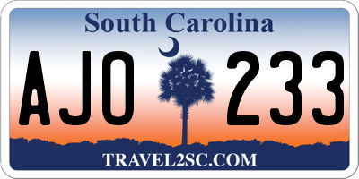 SC license plate AJO233